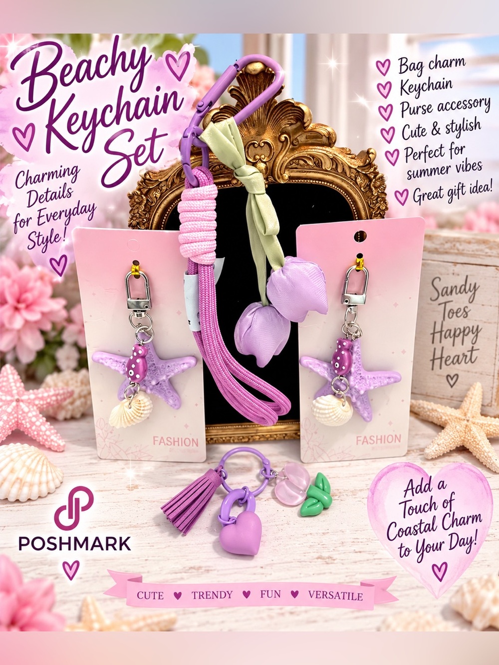 Beachy & floral keychain Bagcharm set